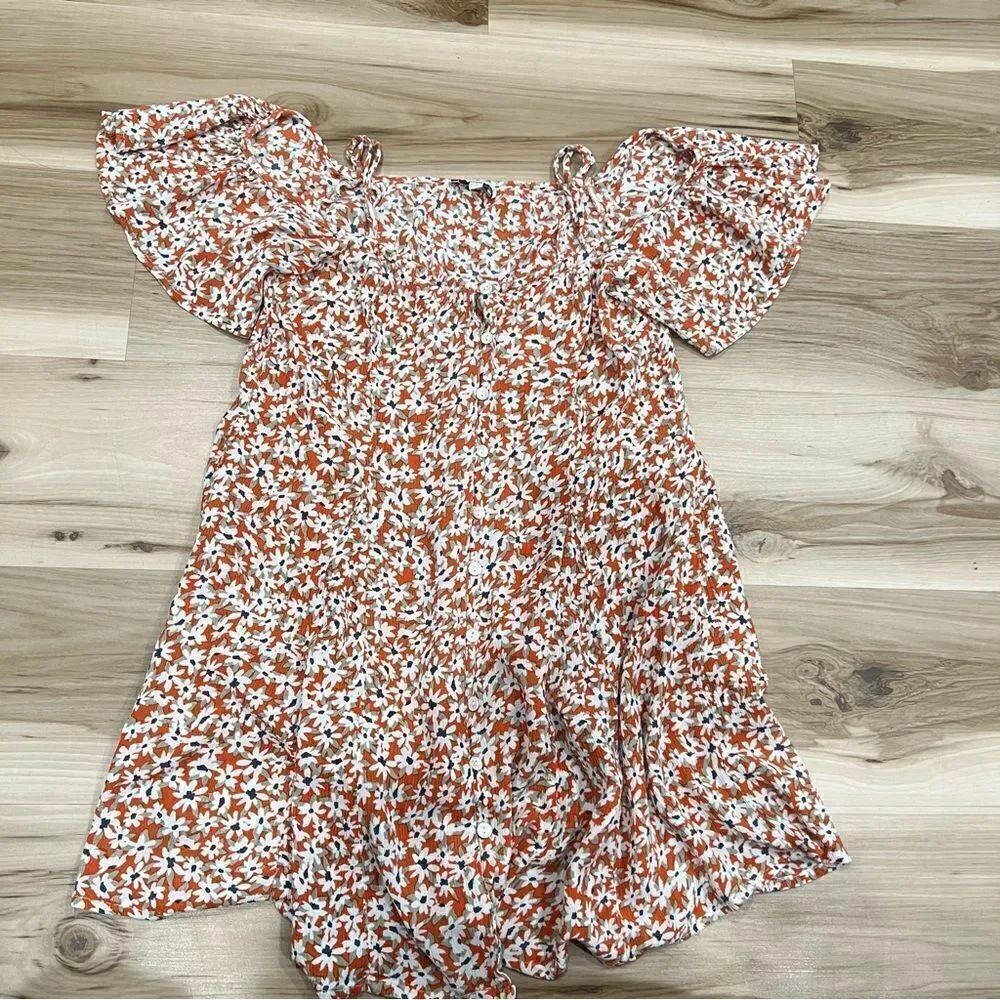 Patrons of Peace Orange Floral Off the Shoulder Ruffle Dress Women’s Small